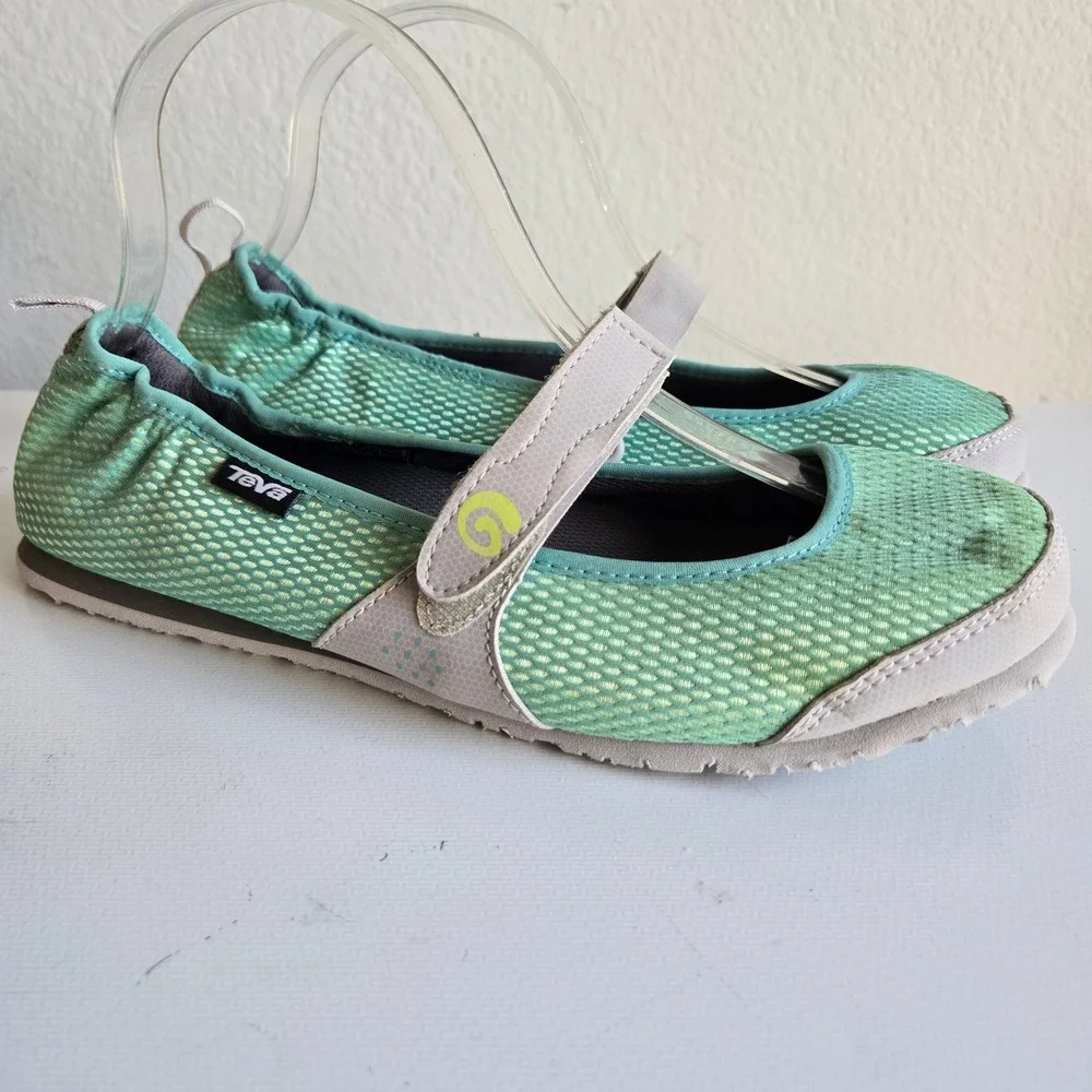 Teva Mush Frio Mary Jane Flats Womens 10 Mint Green Mesh Comfort Walking Shoes